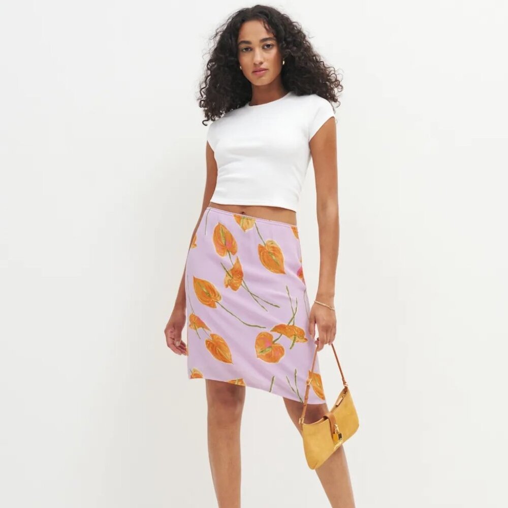 NWT Reformation Isla Skirt Luciana Purple Orange Floral Print Midi Slip Size 0